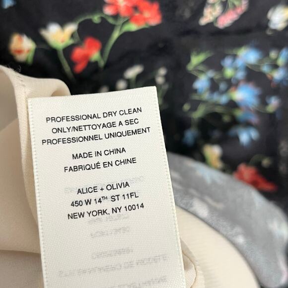 Alice + Olivia Womens Amara Mini Dress 2 Black Floral Fit And Flare V Neck Lace - Picture 14 of 15